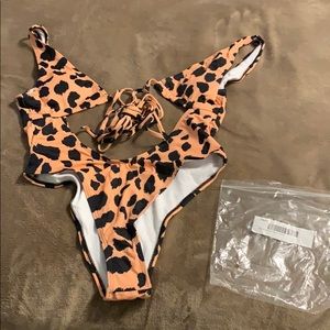 Swim suit one piece cute tie at chest around waist